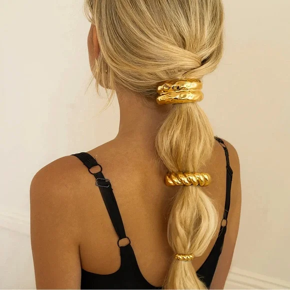 GLOSSY TWIST PONY CUFF*Ponytail Hair Band Accessories*18K Gold Plated* - Picture 6 of 6